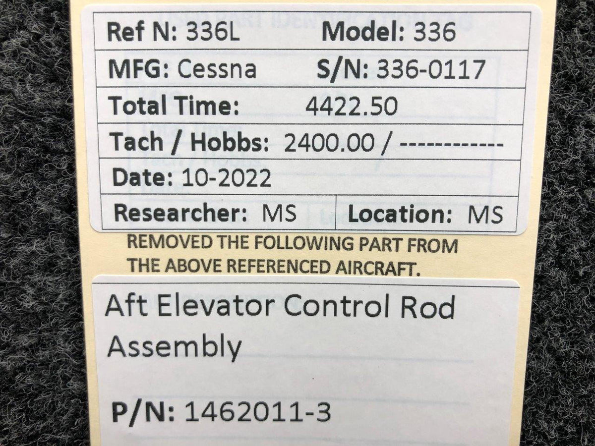 Cessna Aircraft Parts 1462011-3 Cessna 336 AFT Elevator Control Rod Assembly
