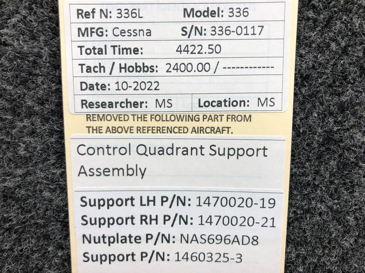 Cessna Aircraft Parts 1470020-19 / 1470020-21 Cessna 336 Control Quadrant Support Assembly
