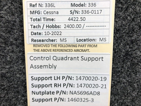 Cessna Aircraft Parts 1470020-19 / 1470020-21 Cessna 336 Control Quadrant Support Assembly