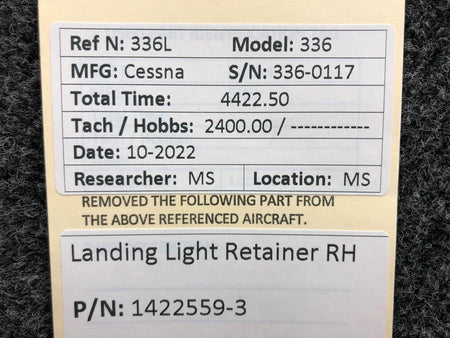 Cessna Aircraft Parts 1422559-3 Cessna 336 Landing Light Retainer RH