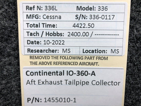 Continental Motors  1455010-1 Continental IO-360-A AFT Exhaust Tailpipe Collector