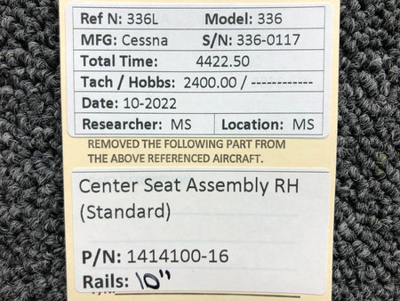 Cessna Aircraft Parts 1414100-16 Cessna 336 Center Seat Assembly RH (Rails: 10")