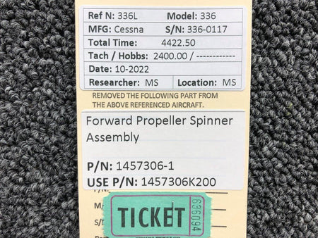 Cessna Aircraft Parts 1457306-1 (USE: 1457306K200) Cessna 336 Forward Propeller Spinner Assembly