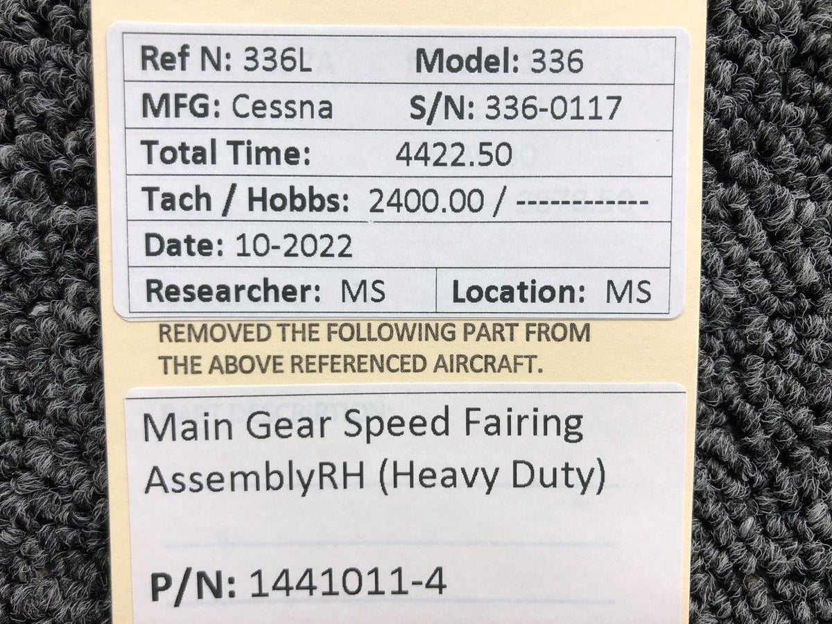 Cessna Aircraft Parts 1441011-4 Cessna 336 Main Gear Speed Fairing Assembly RH (Heavy Duty)