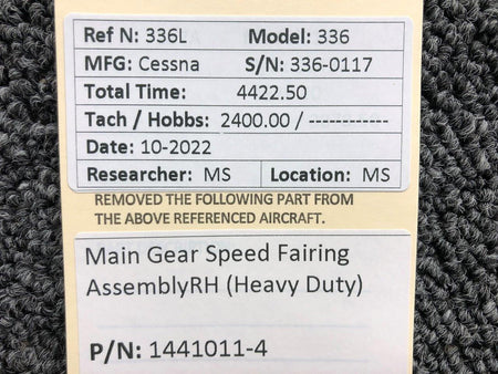 Cessna Aircraft Parts 1441011-4 Cessna 336 Main Gear Speed Fairing Assembly RH (Heavy Duty)
