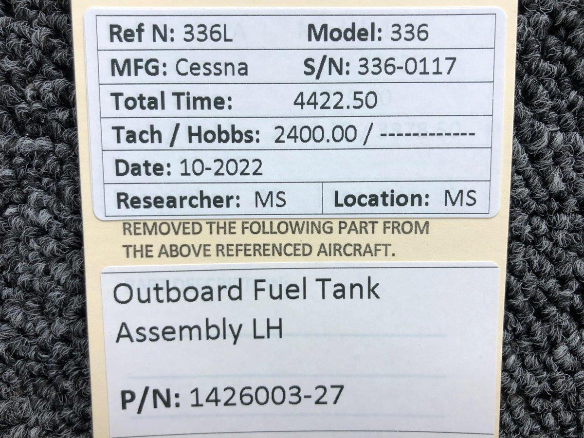 Cessna Aircraft Parts 1426003-27 Cessna 336 Outboard Fuel Tank Assembly RH