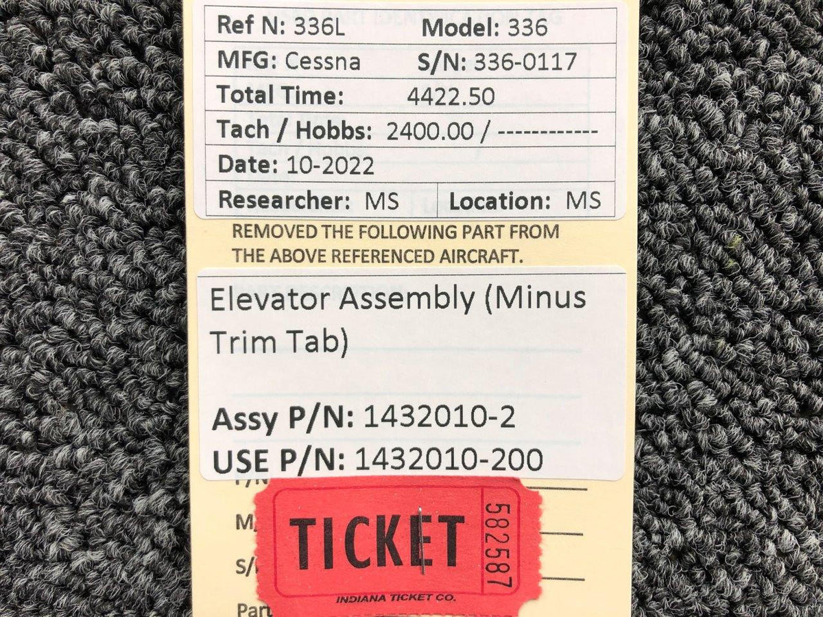 Cessna Aircraft Parts 1432010-2 (USE: 1432010-200) Cessna 336 Elevator Assembly (Minus Trim Tab)