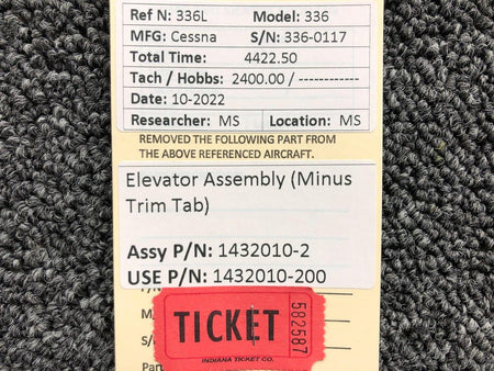 Cessna Aircraft Parts 1432010-2 (USE: 1432010-200) Cessna 336 Elevator Assembly (Minus Trim Tab)