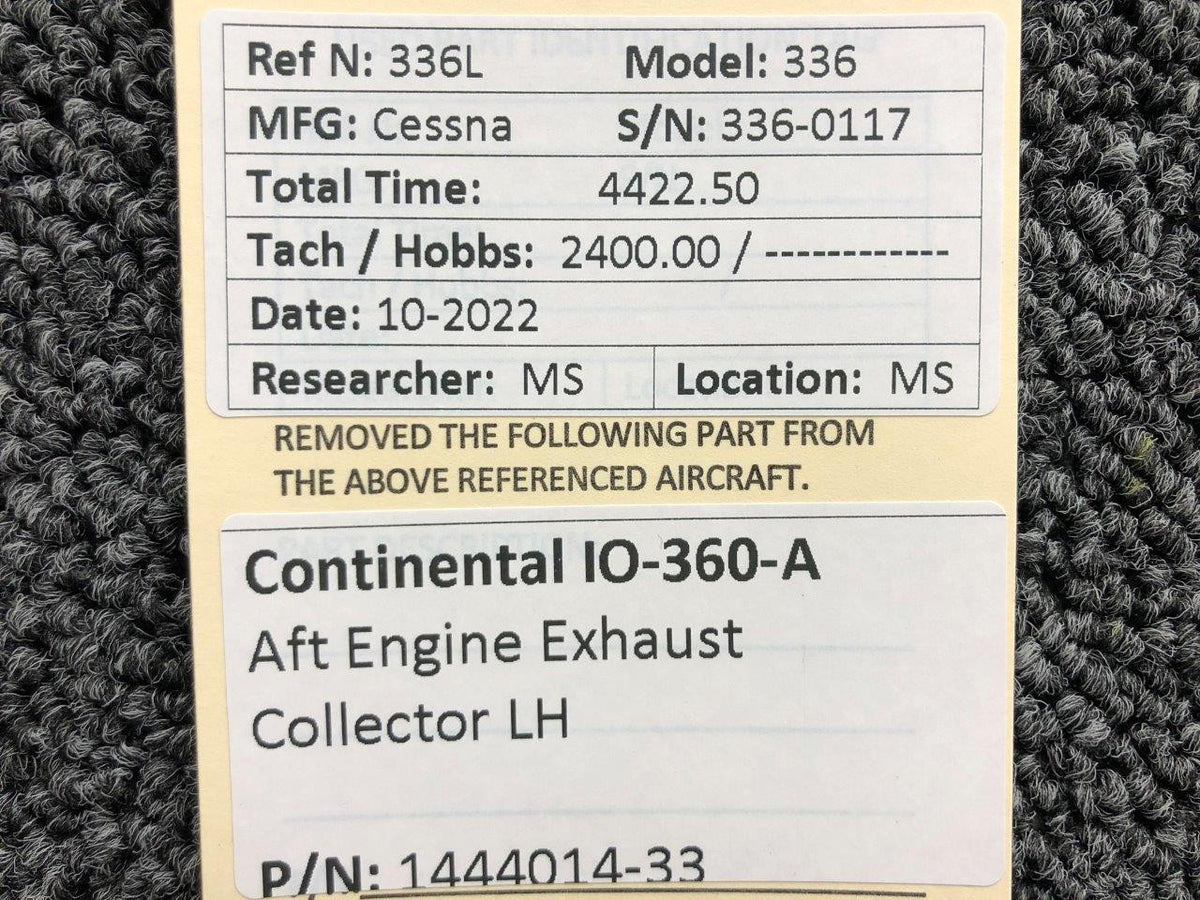 Continental Motors  1444014-33 Continental IO-360-A AFT Engine Exhaust Collector LH