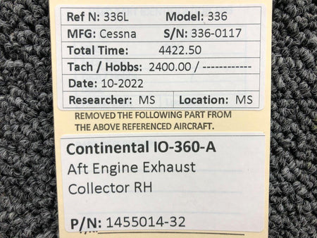 Continental Motors  1455014-32 Continental IO-360-A AFT Engine Exhaust Collector RH