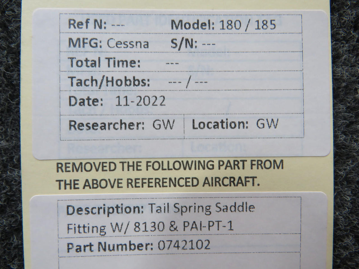 Cessna Aircraft Parts 0742102 Cessna 180 / 185 Tail Spring Saddle Fitting W/ 8130-3 and PAI-MT-1