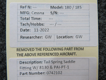 Cessna Aircraft Parts 0742102 Cessna 180 / 185 Tail Spring Saddle Fitting W/ 8130-3 and PAI-MT-1