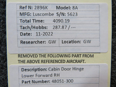 Luscombe 48051-300 Luscombe 8A Cabin Door Hinge Lower Forward RH