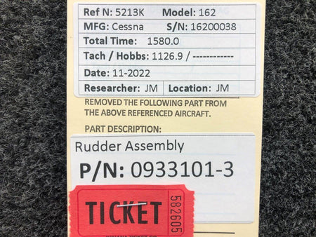Cessna Aircraft Parts 0933101-3 Cessna  162 Rudder Assembly