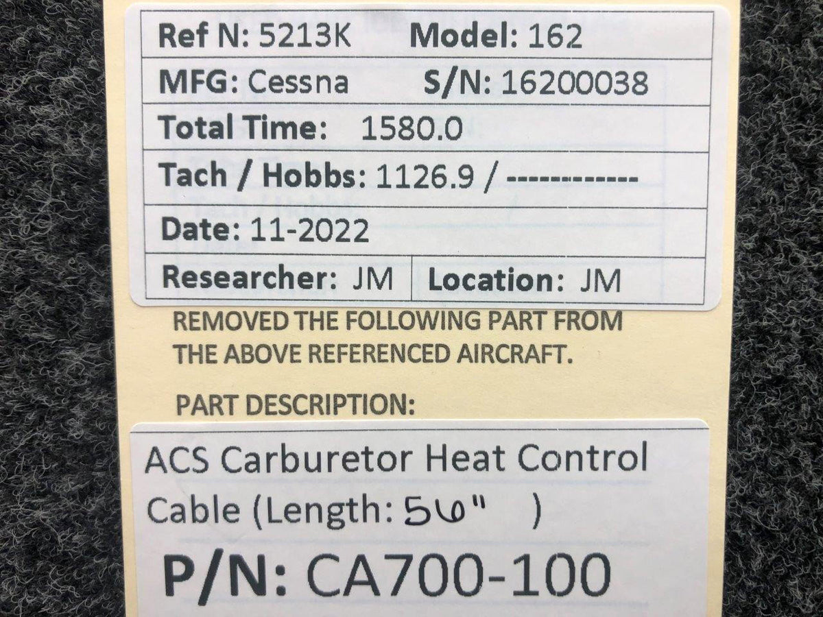ACS CA700-100 ACS Carburetor Heat Control Cable (Length: 56")