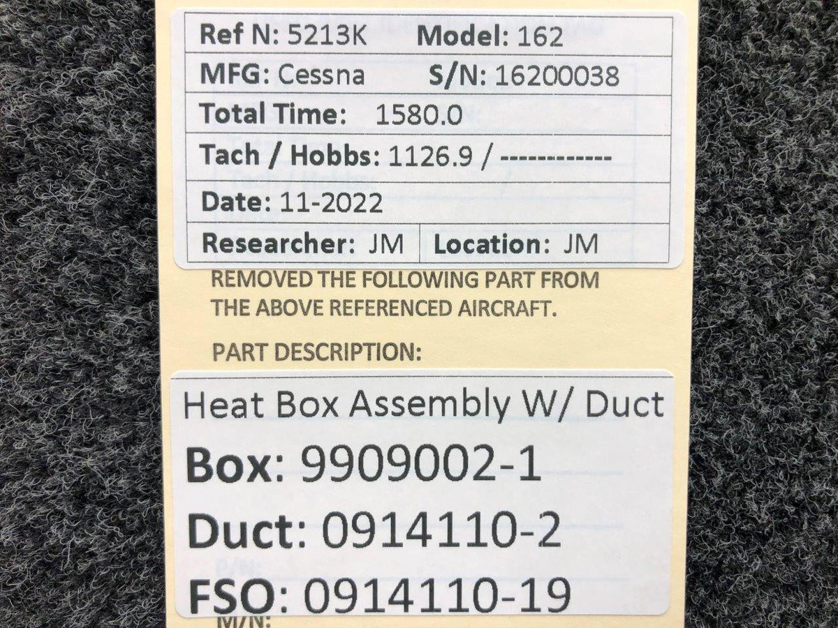 Cessna Aircraft Parts 9909002-1 / 0914110-2 Cessna 162 Heat Box Assembly W/ Duct