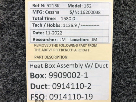 Cessna Aircraft Parts 9909002-1 / 0914110-2 Cessna 162 Heat Box Assembly W/ Duct
