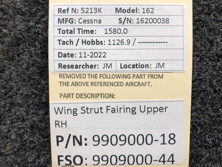 Cessna Aircraft Parts 9909000-18 (FSO: 9909000-44) Cessna 162 Wing Strut Fairing Upper RH
