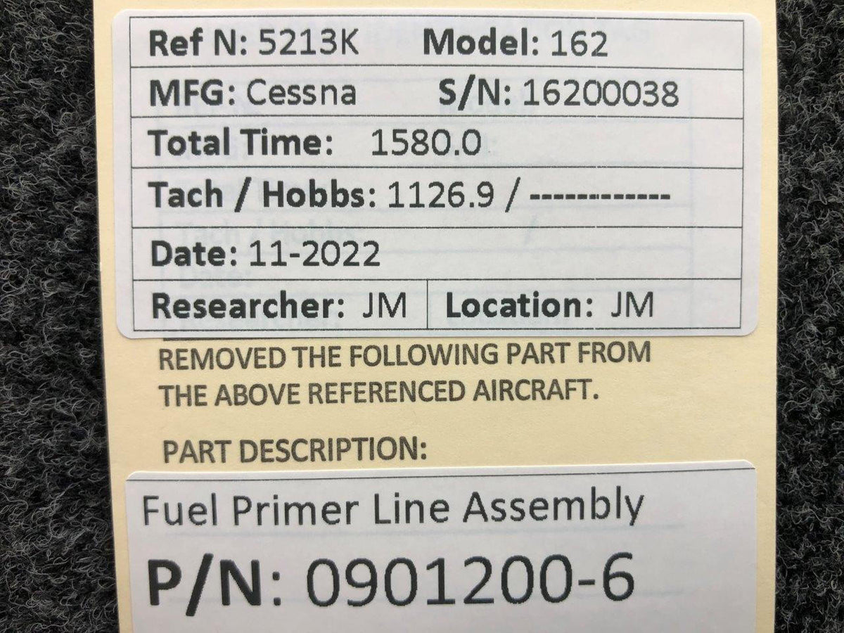 Cessna Aircraft Parts 0901200-6 Cessna 162 Fuel Primer Line Assembly