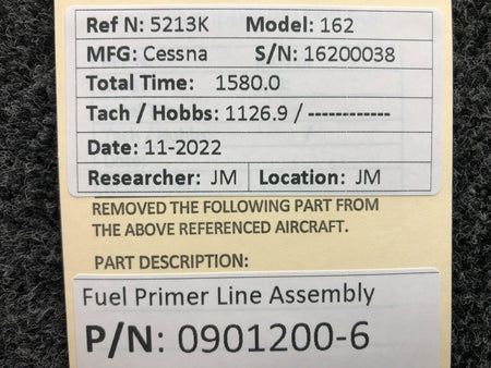 Cessna Aircraft Parts 0901200-6 Cessna 162 Fuel Primer Line Assembly