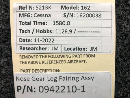 Cessna Aircraft Parts 0942210-1 Cessna 162 Nose Gear Leg Fairing Assembly
