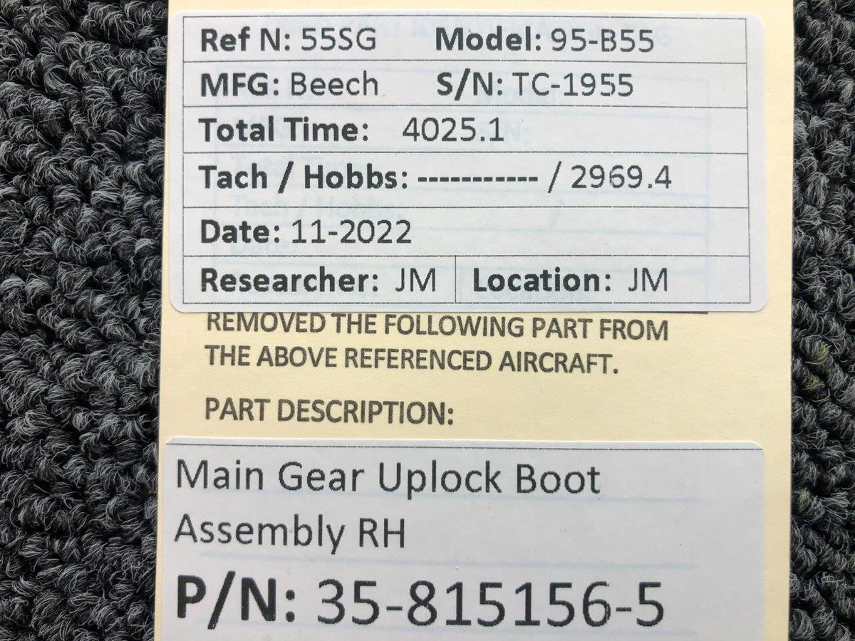 Beechcraft Parts 35-815156-5 Beechcraft 95-B55 Main Gear Uplock Boot Assembly RH