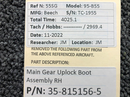Beechcraft Parts 35-815156-5 Beechcraft 95-B55 Main Gear Uplock Boot Assembly RH
