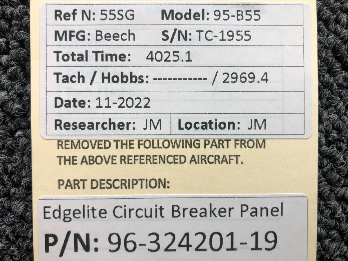 Beechcraft Parts 96-324201-19 Beechcraft 95-B55 Edgelite Circuit Breaker Panel