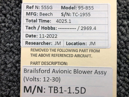 Brailsford and Co. TB1-1.5D Brailsford Avionics Blower Assembly (Volts: 12-30)