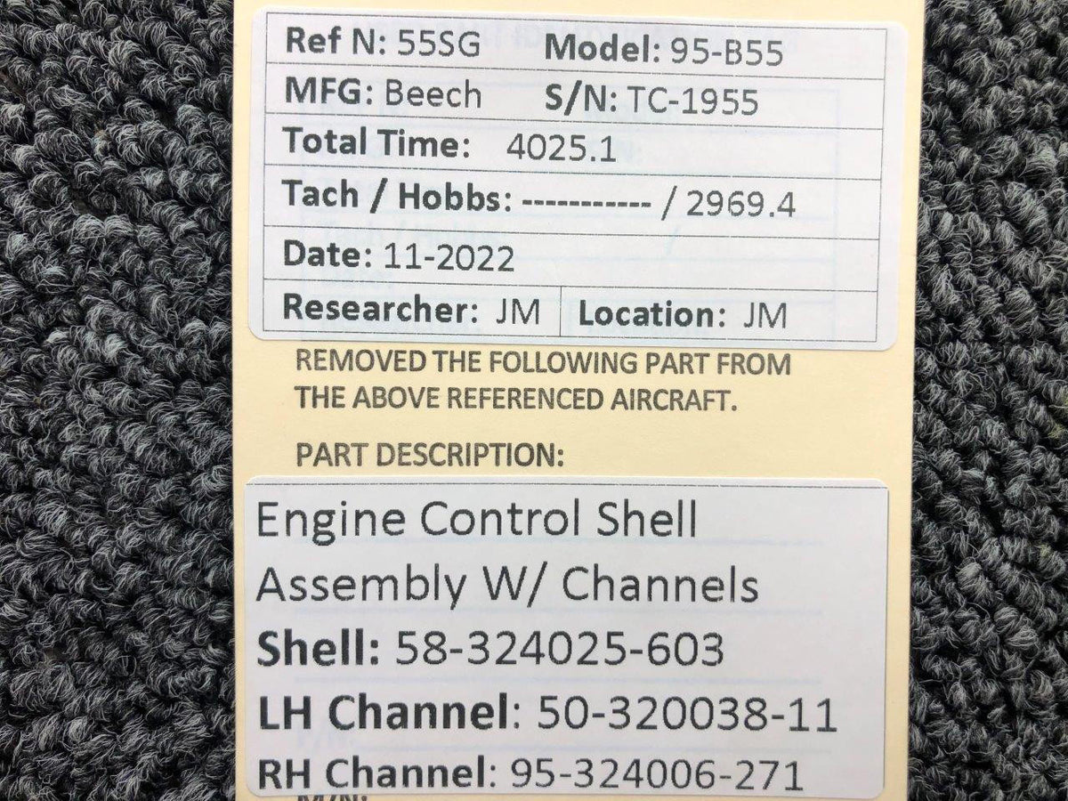Beechcraft Parts 58-324025-603 / 50-320038-11 Beechcraft 95-B55 Engine Control Shell W/ Channels