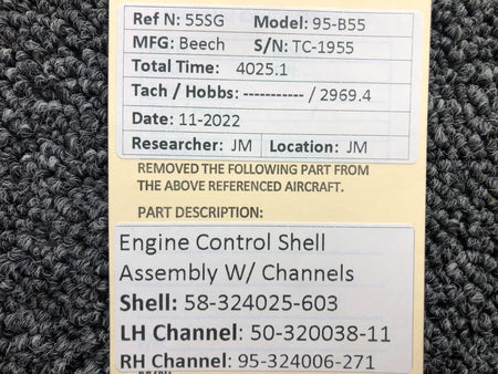 Beechcraft Parts 58-324025-603 / 50-320038-11 Beechcraft 95-B55 Engine Control Shell W/ Channels