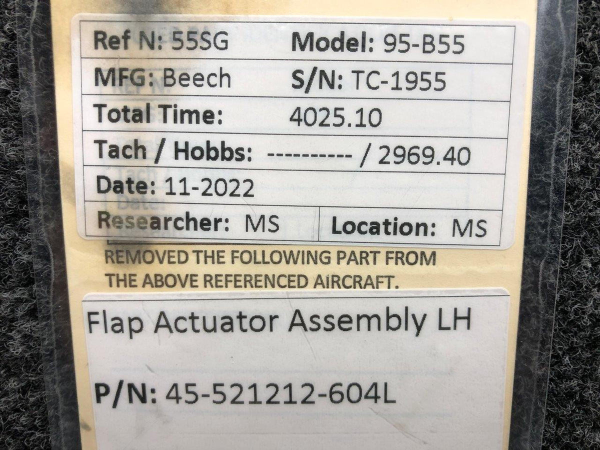 Beechcraft Parts 45-521212-604L Beechcraft 95-B55 Flap Actuator Assembly LH (Minus Cable)