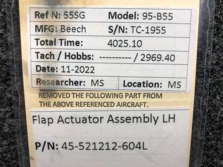 Beechcraft Parts 45-521212-604L Beechcraft 95-B55 Flap Actuator Assembly LH (Minus Cable)