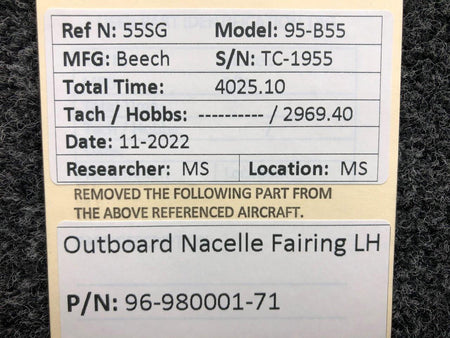 Beechcraft Parts 96-980001-71 Beechcraft 95-B55 Outboard Nacelle Fairing LH