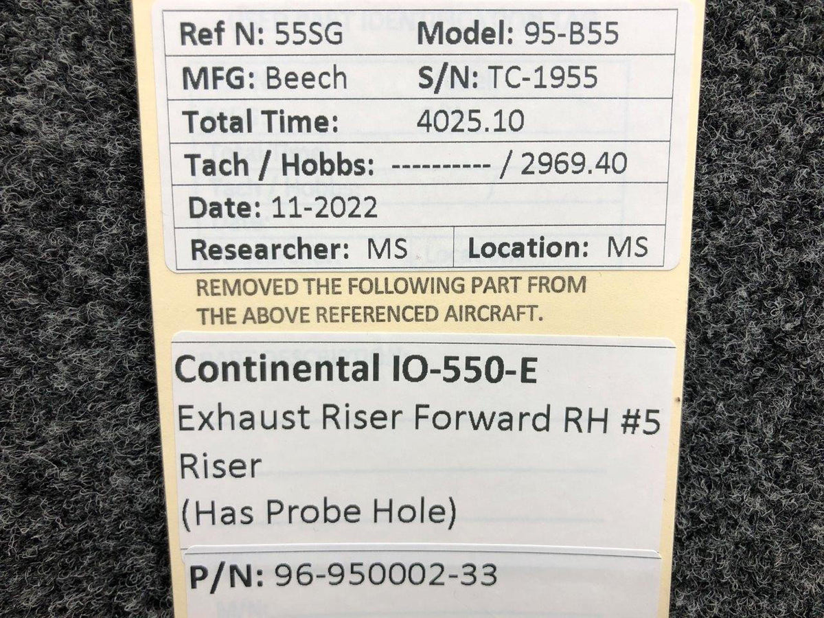 Continental Motors  96-950002-33 Continental IO-550-E Exhaust Riser Forward RH #5 (Probe Hole)