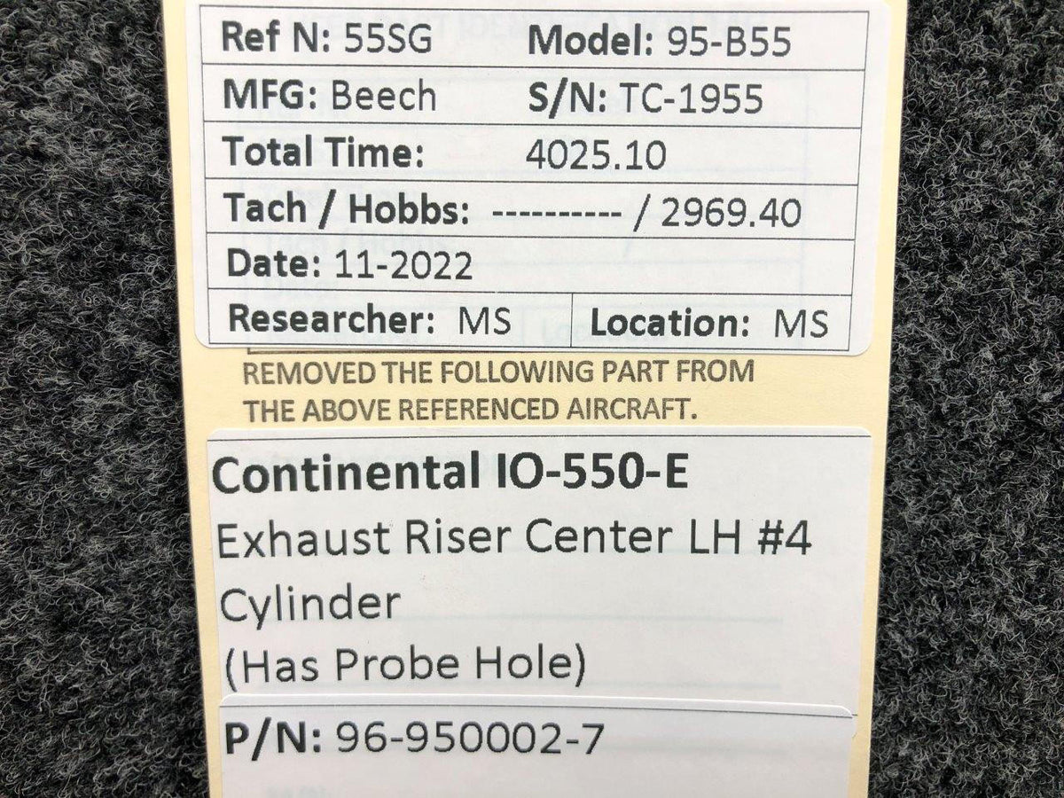 Continental Motors  96-950002-7 Continental IO-550-E Exhaust Riser Center LH #4 (Probe Hole)