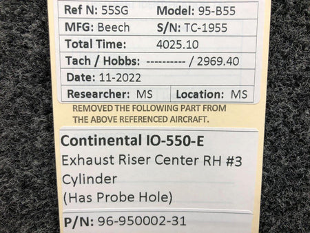 Continental Motors  96-950002-31 Continental IO-550-E Exhaust Riser Center RH #3 (Probe Hole)