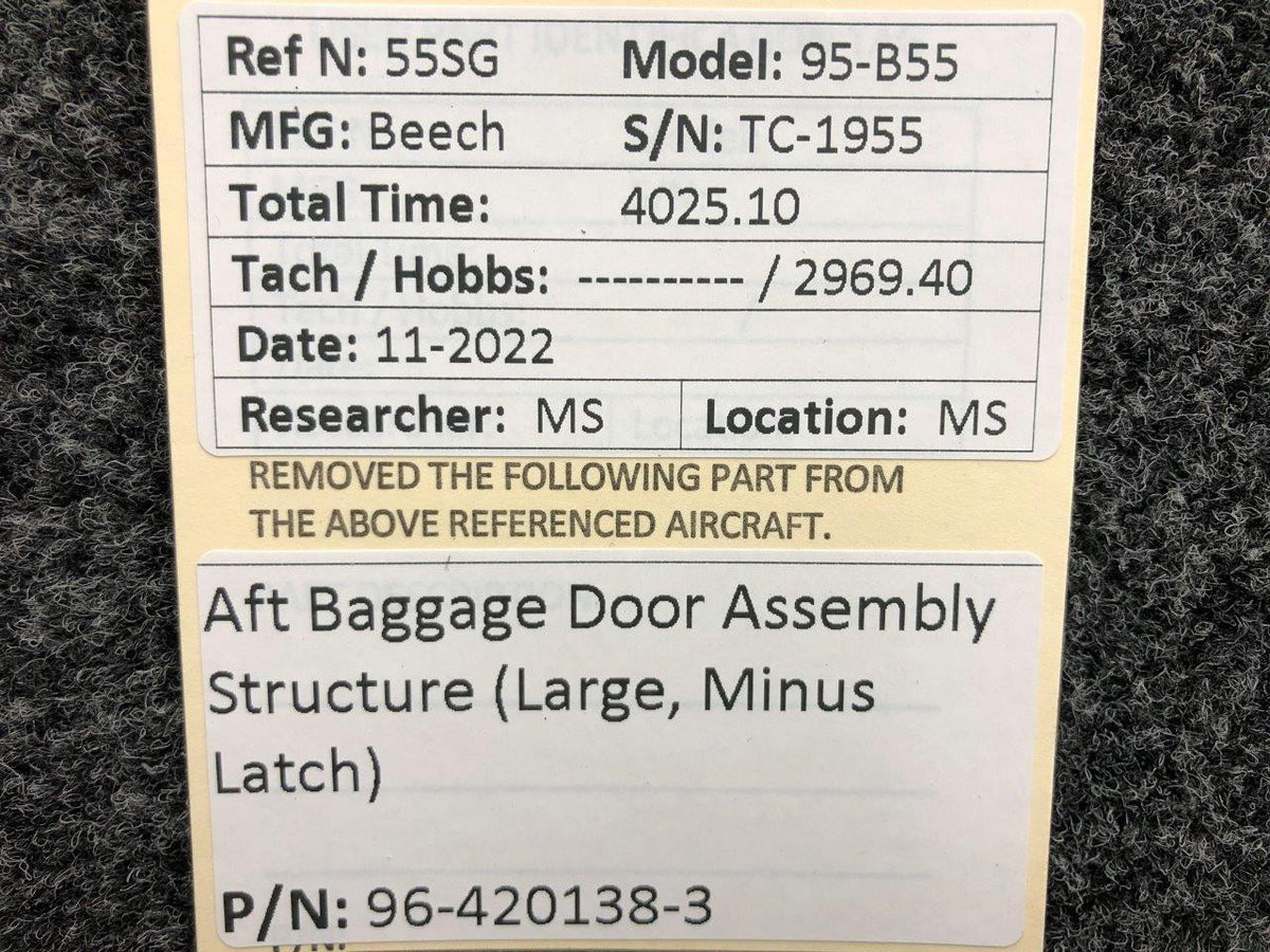 Beechcraft Parts 96-420138-3 Beech 95-B55 AFT Baggage Door Structure Assy Large (Minus Latch)