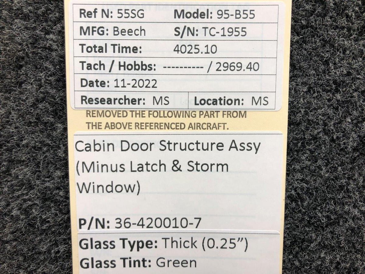 Beechcraft Parts 36-420010-7 Beech 95-B55 Cabin Door Structure Assy (Minus Latch & Storm Window)