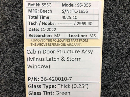 Beechcraft Parts 36-420010-7 Beech 95-B55 Cabin Door Structure Assy (Minus Latch & Storm Window)
