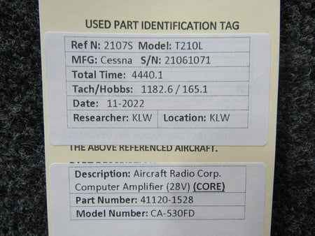 Aircraft Radio Corp  41120-1528 Aircraft Radio Corp. CA-530FD Computer Amplifier (28V) (CORE)