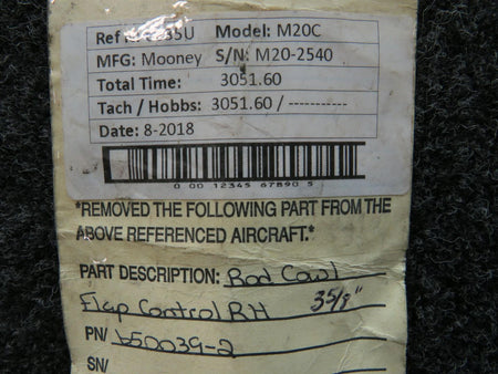 Mooney Aircraft Parts & Accessories 650039-2 Mooney M20C Cowl Flap Control Rod RH (Length: 3-5/8")