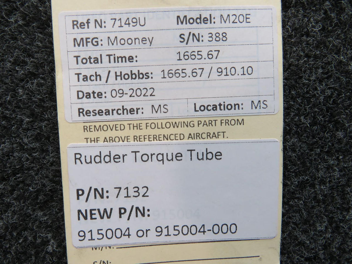 Mooney Aircraft Parts & Accessories 7132 (USE: 915004-000) Mooney M20E Rudder Torque Tube