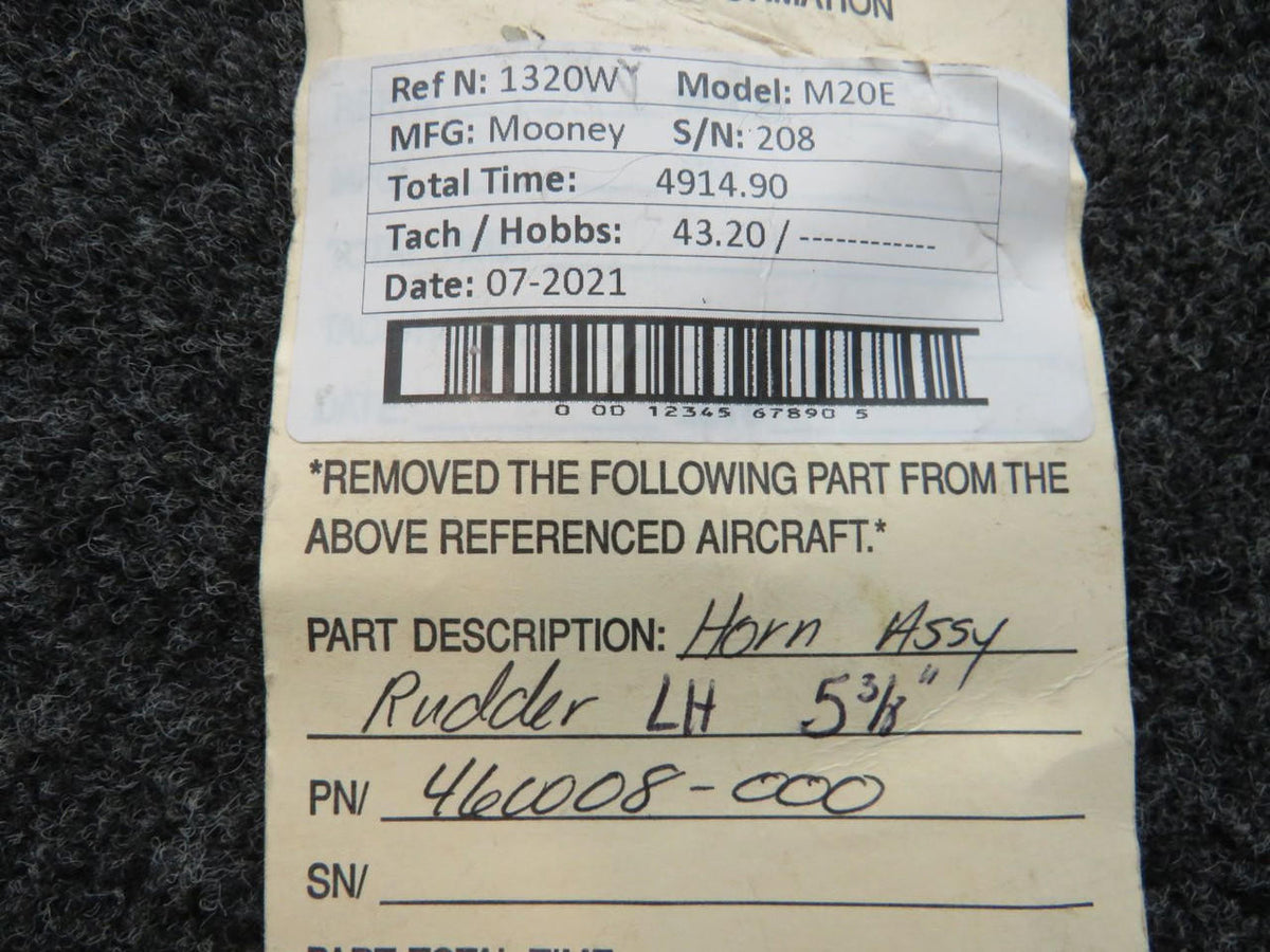 Mooney Aircraft Parts & Accessories 460008-000 Mooney M20E Rudder Horn Assembly (Length: 5-3/8")