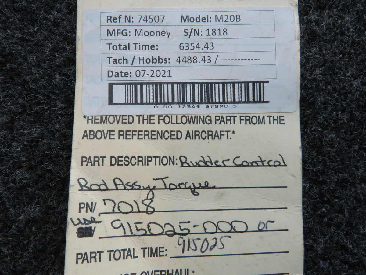 Mooney Aircraft Parts & Accessories 7018 (USE: 915025-000) Mooney M20B Rudder Control Rod Assembly