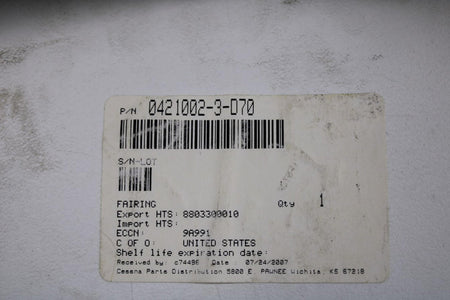 Cessna Aircraft Parts 0421002-3-D70 Cessna Strut Fairing (NEW OLD STOCK) (SA)