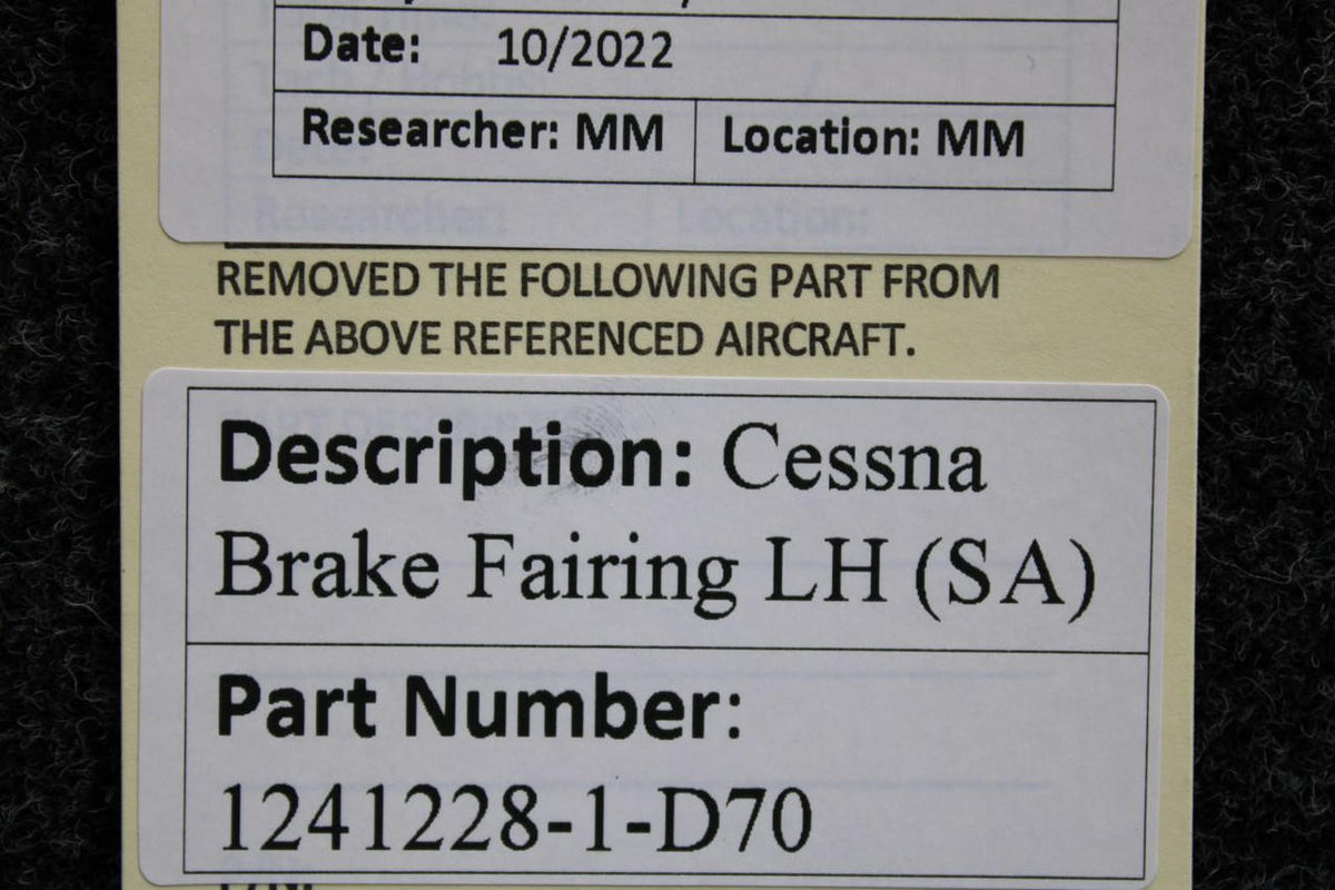 Cessna Aircraft Parts 1241228-1-D70 Cessna Brake Fairing LH (SA)