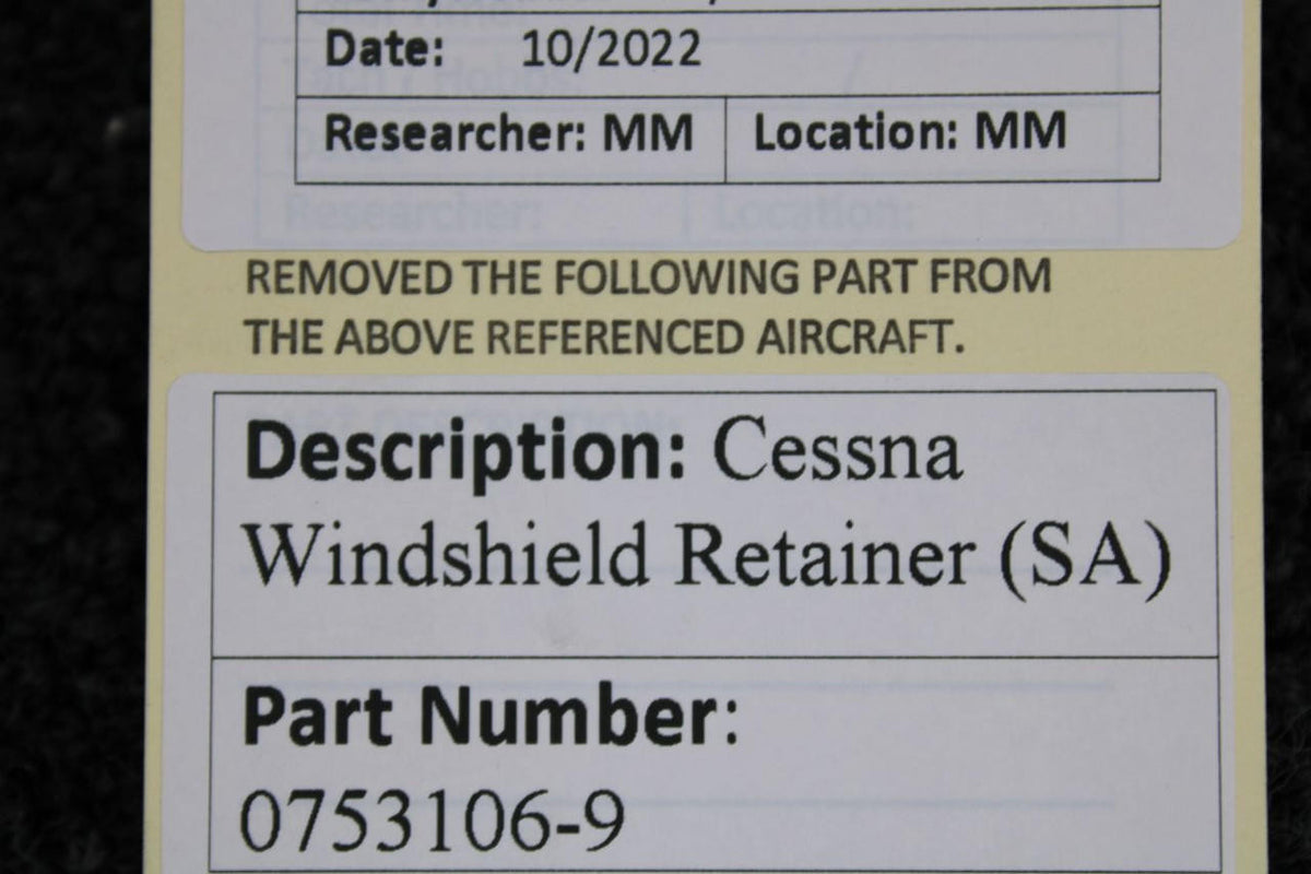 Cessna Aircraft Parts 0753106-9 Cessna Windshield Retainer (SA)