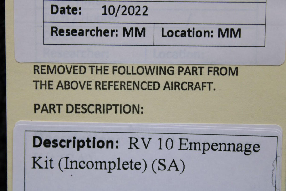 vans Vans RV-10 Empennage Kit (NEW OLD STOCK) (Incomplete) (SA)