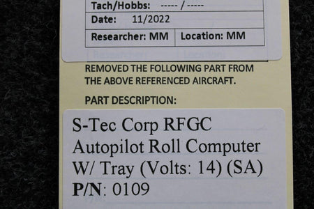 S-Tec Aviation Parts 0109 S-Tec RFGC Autopilot Roll Computer W/ Tray (Volts: 14) (SA)